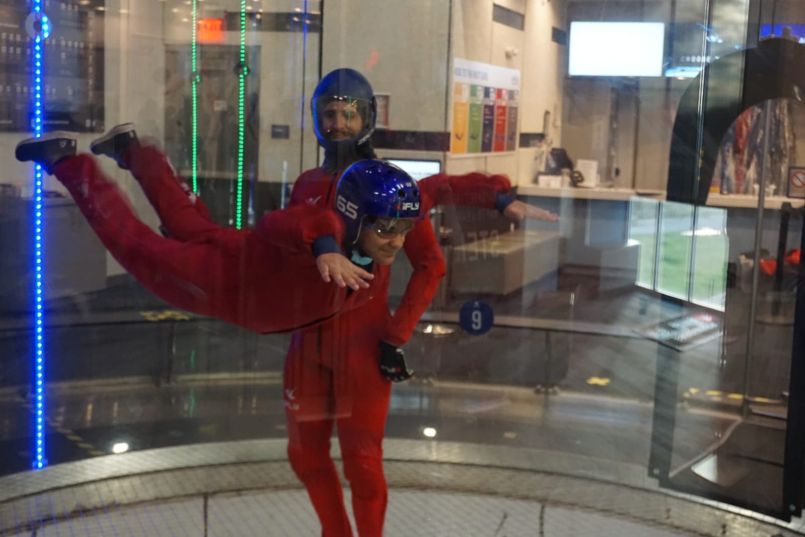 Girl mid flight at iFly Indoor Skydiving.
