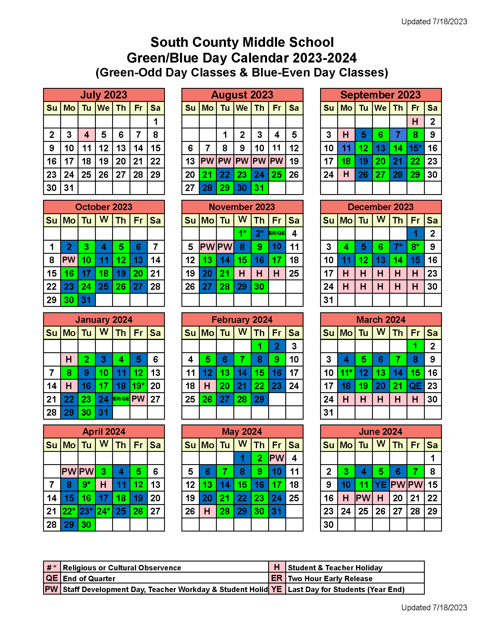 Blue Green Calendar